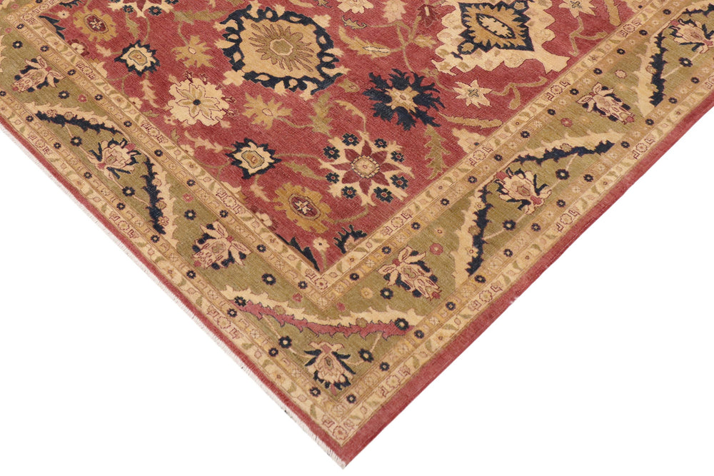 handmade Geometric Kafkaz Rust Lt. Green Hand Knotted RECTANGLE 100% WOOL area rug 9' x 12'