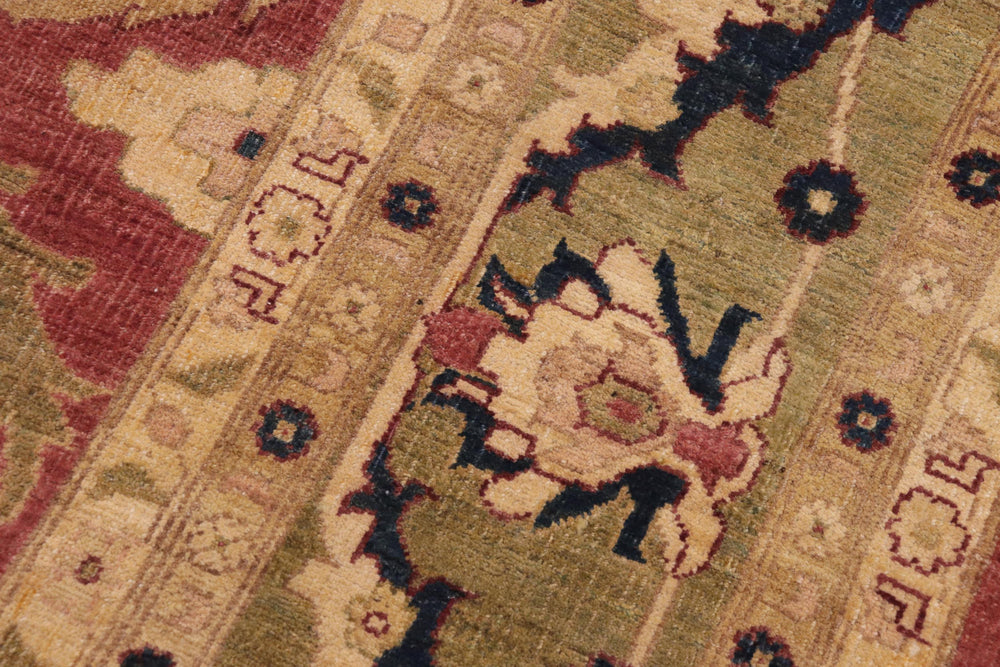 handmade Geometric Kafkaz Rust Lt. Green Hand Knotted RECTANGLE 100% WOOL area rug 9' x 12'