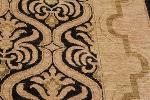 handmade Transitional Kafkaz Black Tan Hand Knotted RECTANGLE 100% WOOL area rug 9' x 12'