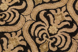 handmade Transitional Kafkaz Black Tan Hand Knotted RECTANGLE 100% WOOL area rug 9' x 12'