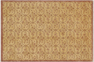 handmade Transitional Kafkaz Gold Brown Hand Knotted RECTANGLE 100% WOOL area rug 9' x 12'