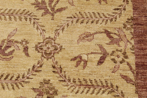 handmade Transitional Kafkaz Gold Brown Hand Knotted RECTANGLE 100% WOOL area rug 9' x 12'