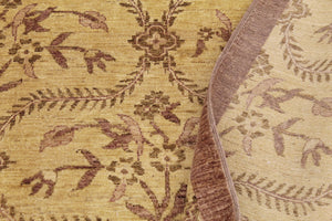 handmade Transitional Kafkaz Gold Brown Hand Knotted RECTANGLE 100% WOOL area rug 9' x 12'