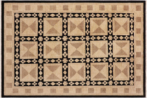 handmade Transitional Kafkaz Beige Black Hand Knotted RECTANGLE 100% WOOL area rug 9' x 12'