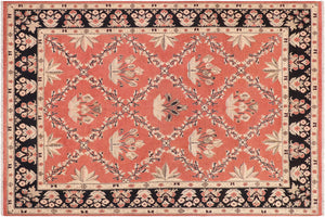handmade Transitional Kafkaz Orange Black Hand Knotted RECTANGLE 100% WOOL area rug 9' x 12'