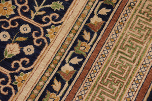 handmade Transitional Kafkaz Blue Green Hand Knotted RECTANGLE 100% WOOL area rug 9' x 12'