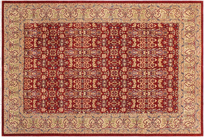 9x12 hand knotted transitional wool rug in red and green - Eclectic Klara Red/ Green