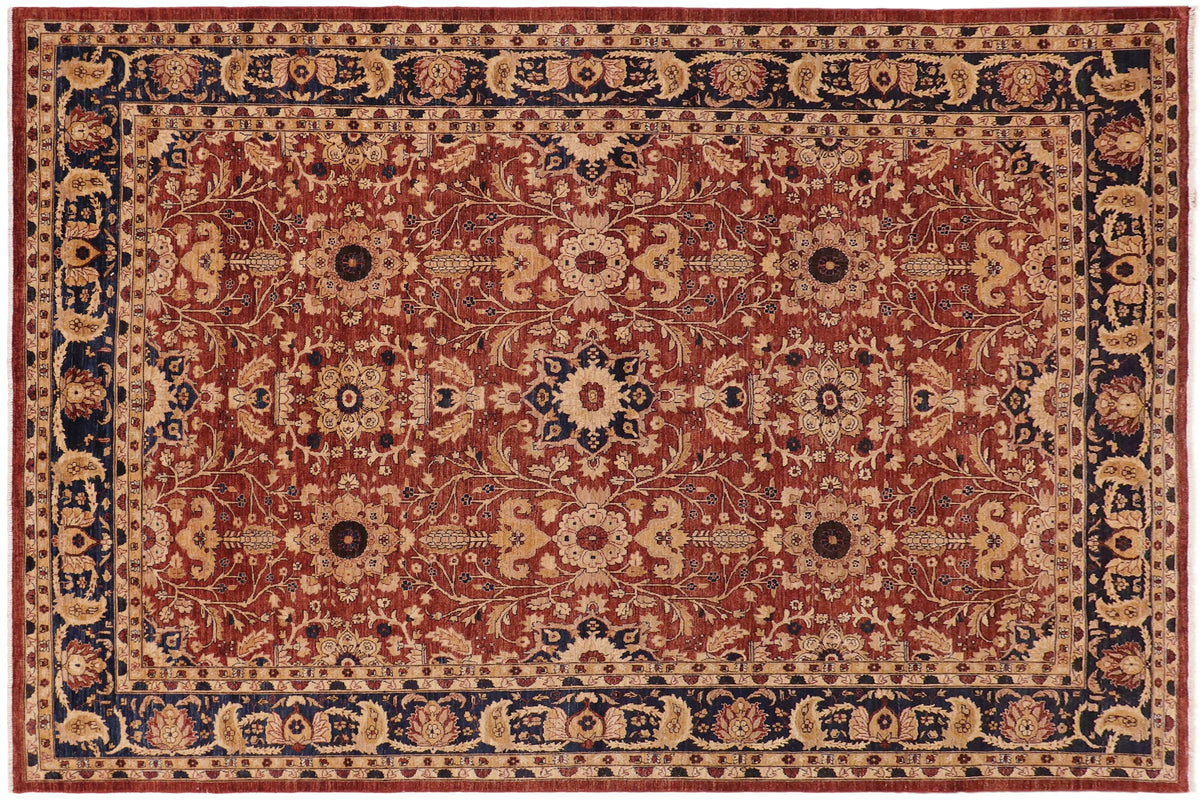 10x13 hand knotted transitional wool rug in rust and blue - Classic Jeanmari