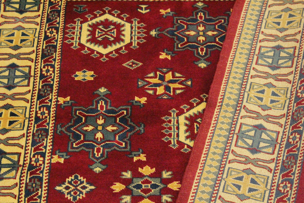 handmade Geometric Sherwan Red Gold Hand Knotted RECTANGLE 100% WOOL area rug 4x6
