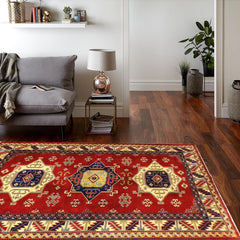 handmade Geometric Sherwan Red Beige Hand Knotted RECTANGLE 100% WOOL area rug 4x6
