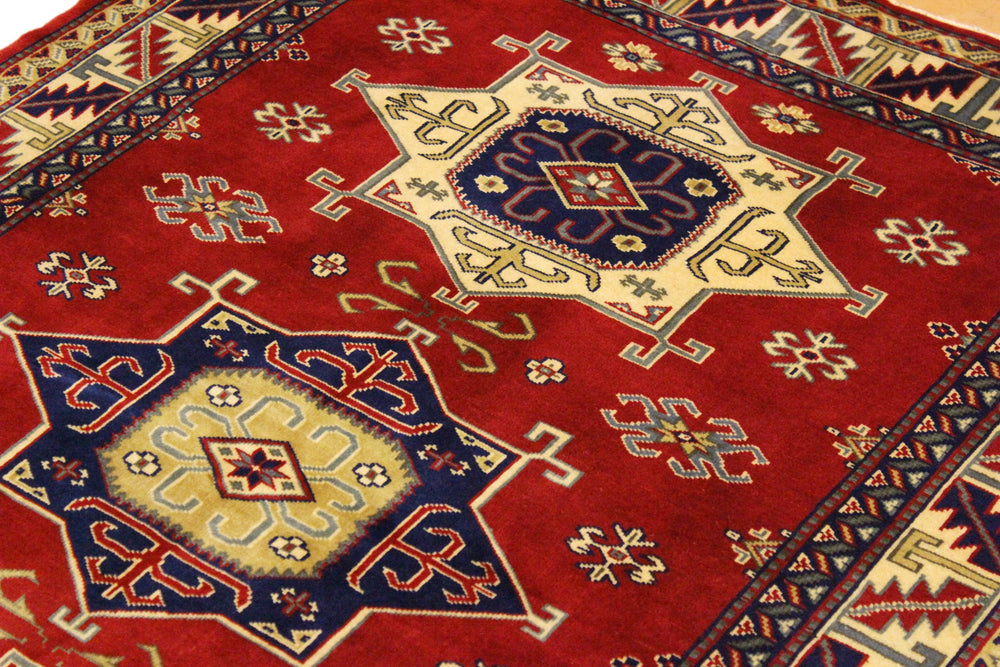 handmade Geometric Sherwan Red Beige Hand Knotted RECTANGLE 100% WOOL area rug 4x6
