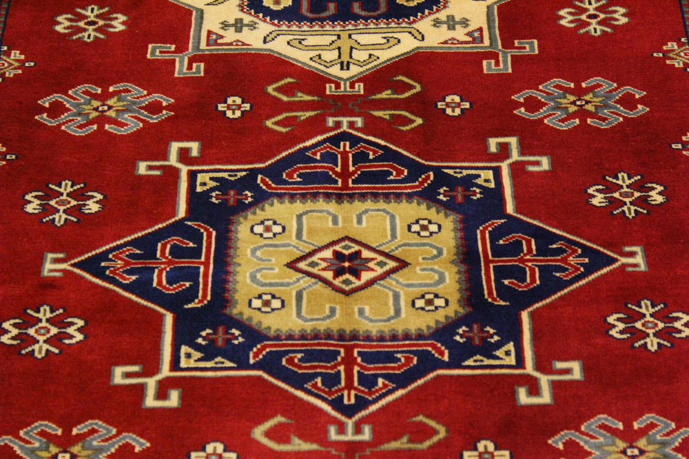 handmade Geometric Sherwan Red Beige Hand Knotted RECTANGLE 100% WOOL area rug 4x6