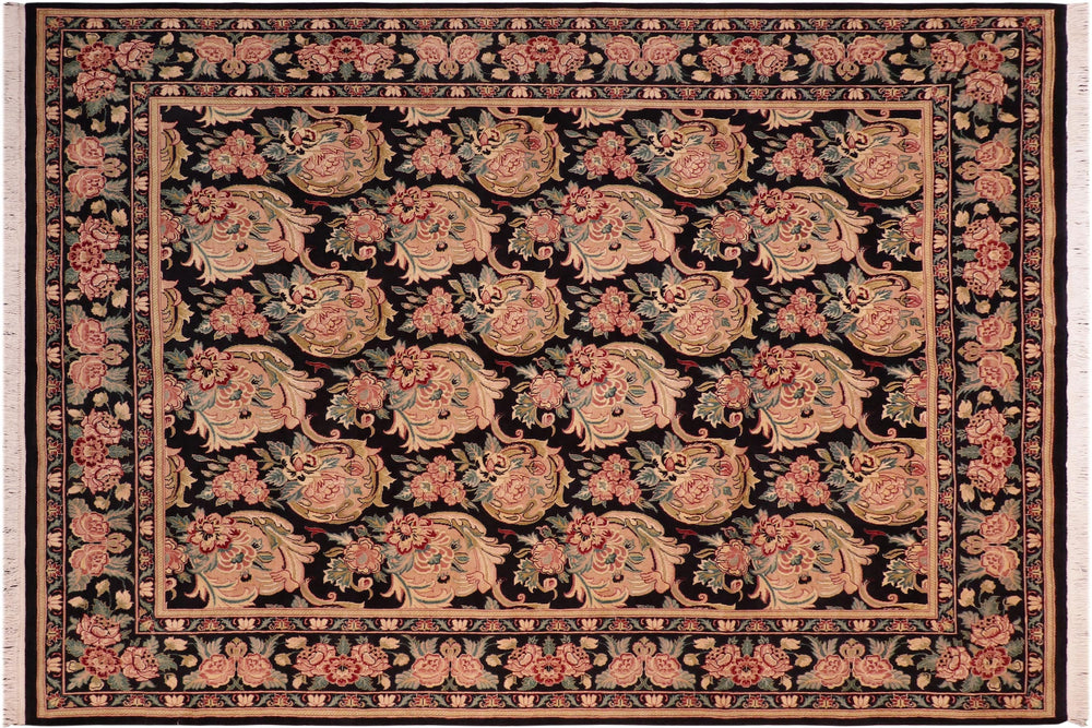 handmade Transitional Basarabian Black Green Hand Knotted RECTANGLE 100% WOOL area rug 8' x 10'