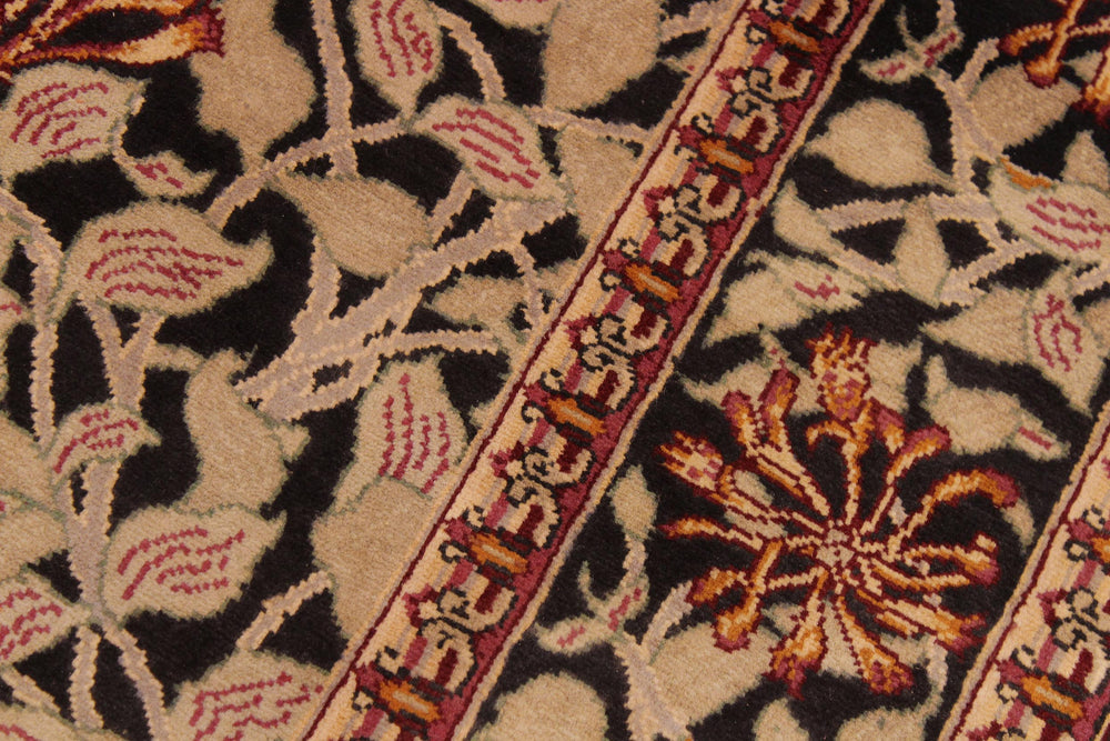 handmade Transitional Honeysuckle Black Tan Hand Knotted RECTANGLE 100% WOOL area rug 6x9