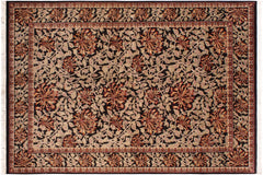 handmade Transitional Honeysuckle Black Tan Hand Knotted RECTANGLE 100% WOOL area rug 6x9