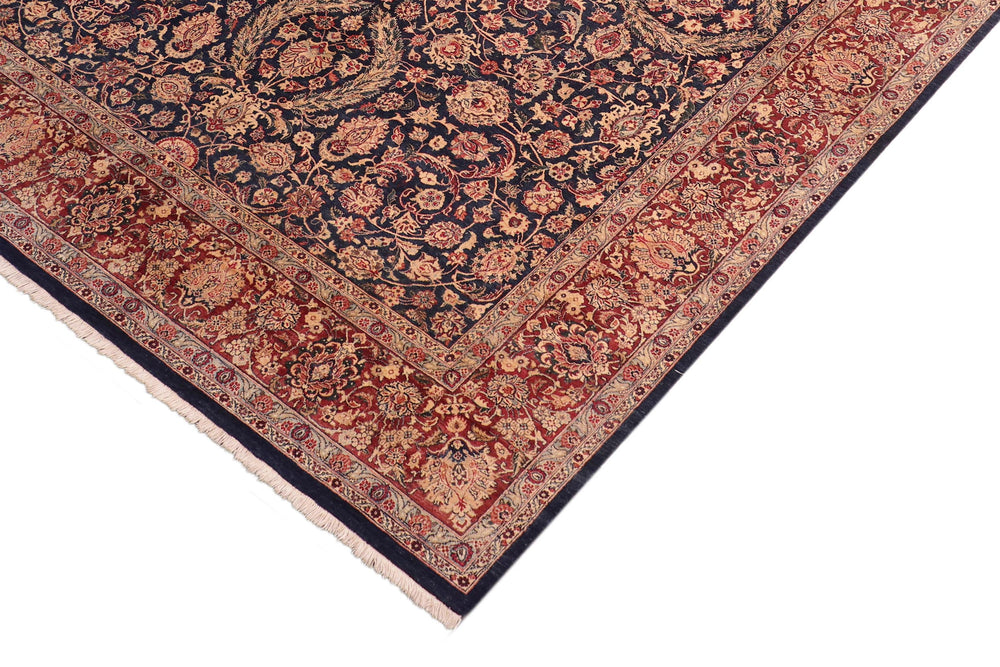 handmade Traditional Dabir Blue Aubergine Hand Knotted RECTANGLE 100% WOOL area rug 8x10