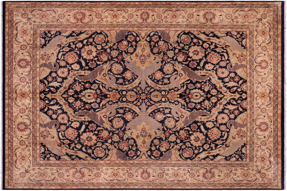 handmade Traditional Agra Blue Beige Hand Knotted RECTANGLE 100% WOOL area rug 8x11