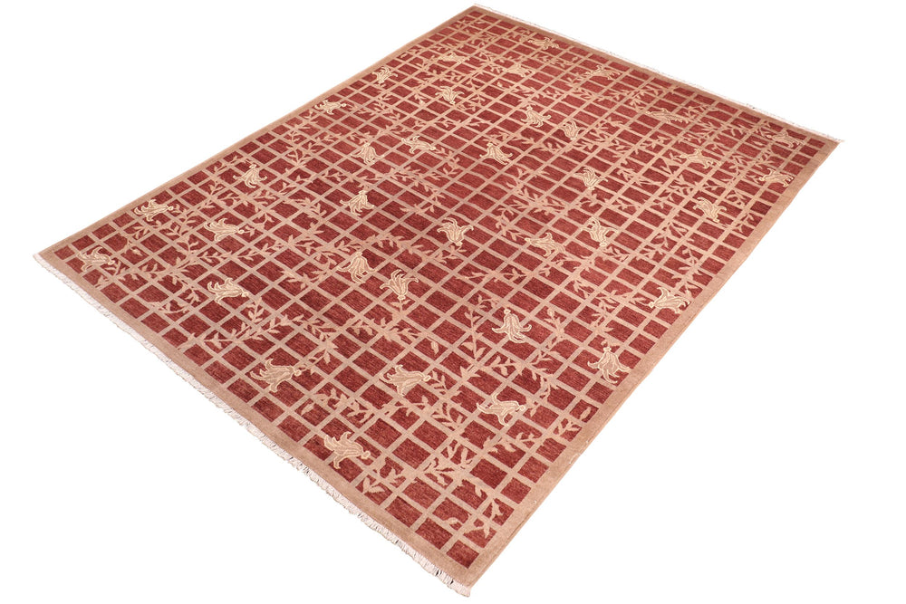 handmade Modern Kafkaz Red Lt. Tan Hand Knotted RECTANGLE 100% WOOL area rug 8' x 10'