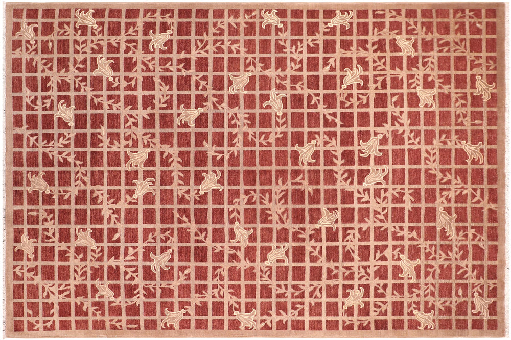 handmade Modern Kafkaz Red Lt. Tan Hand Knotted RECTANGLE 100% WOOL area rug 8' x 10'