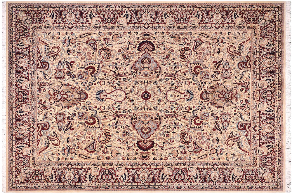 handmade Traditional  Ivory Red Hand Knotted RECTANGLE 100% WOOL area rug 10x14
