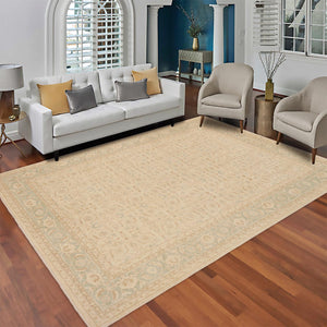 handmade Transitional Kafkaz Beige Green Hand Knotted RECTANGLE 100% WOOL area rug 9' x 12'