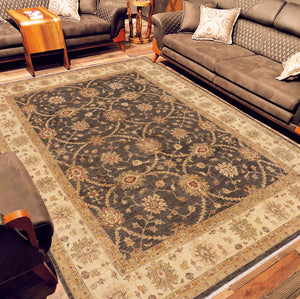handmade Transitional Kafkaz Charcoal Beige Hand Knotted RECTANGLE 100% WOOL area rug 9' x 12'