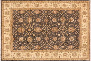 handmade Transitional Kafkaz Charcoal Beige Hand Knotted RECTANGLE 100% WOOL area rug 9' x 12'