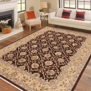 handmade Transitional Kafkaz Brown Tan Hand Knotted RECTANGLE 100% WOOL area rug 9' x 12'