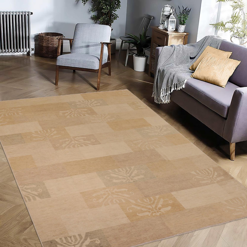 handmade Modern Kafkaz Tan Brown Hand Knotted RECTANGLE 100% WOOL area rug 10' x 13'