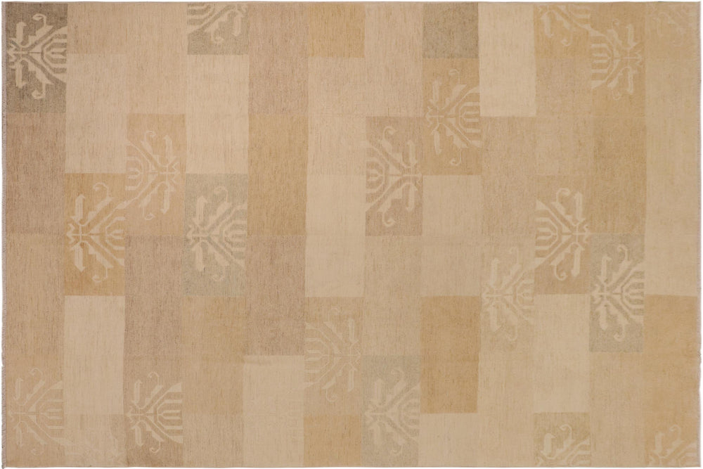 handmade Modern Kafkaz Tan Brown Hand Knotted RECTANGLE 100% WOOL area rug 10' x 13'
