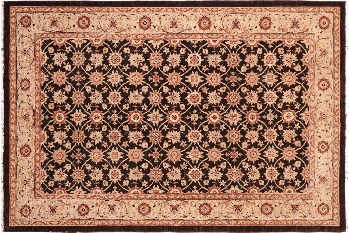 handmade Transitional Kafkaz Brown Beige Hand Knotted RECTANGLE 100% WOOL area rug 6' x 9'