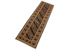 handmade Geometric Kafkaz Blue Ivory Hand Knotted RUNNER 100% WOOL area rug 3' x 25'