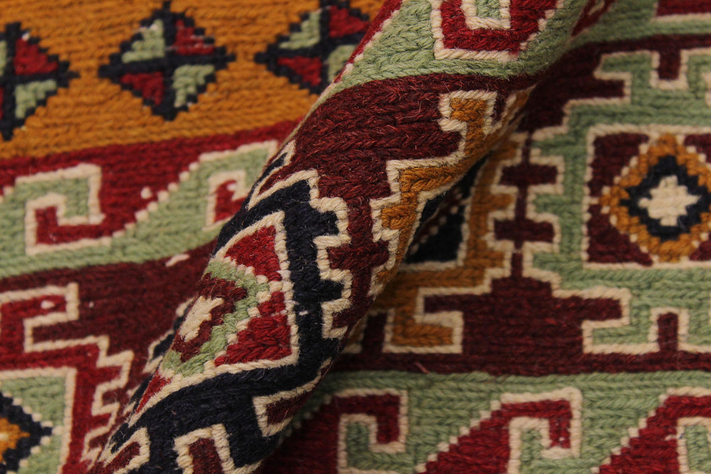 handmade Geometric Soumakh Red Green Hand-Woven RECTANGLE 100% WOOL area rug 5 x 7