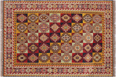 handmade Geometric Soumakh Red Green Hand-Woven RECTANGLE 100% WOOL area rug 5 x 7
