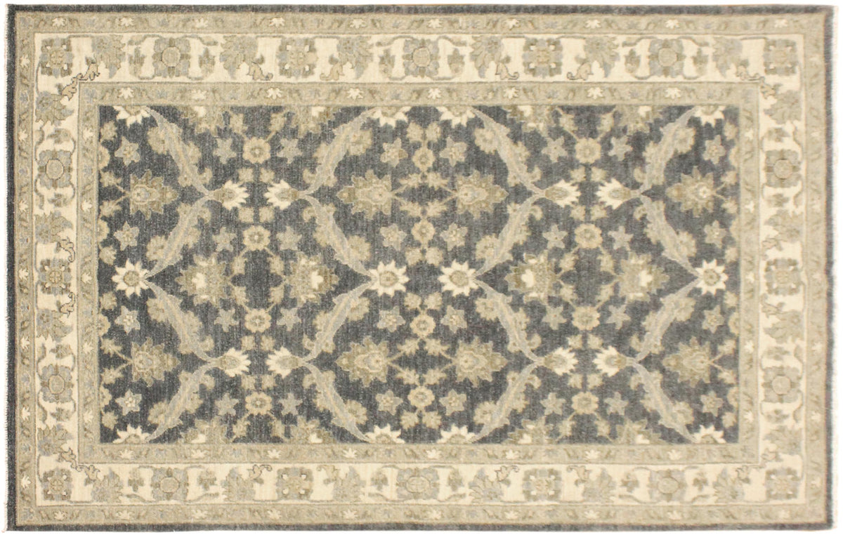 handmade Transitional Kafkaz Charcoal Blue Hand Knotted RECTANGLE 100% WOOL area rug 4' x 6'