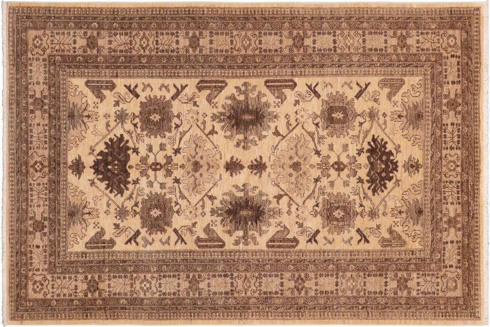 handmade Geometric Kafkaz Beige Tan Hand Knotted RECTANGLE 100% WOOL area rug 6' x 9'