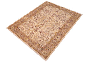 handmade Transitional Kafkaz Ivory Gold Hand Knotted RECTANGLE 100% WOOL area rug 6' x 9'