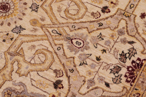 handmade Transitional Kafkaz Ivory Gold Hand Knotted RECTANGLE 100% WOOL area rug 6' x 9'