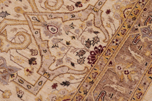 handmade Transitional Kafkaz Ivory Gold Hand Knotted RECTANGLE 100% WOOL area rug 6' x 9'