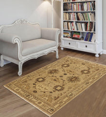handmade Geometric Kafkaz Tan Lt. Brown Hand Knotted RECTANGLE 100% WOOL area rug 4' x 6'