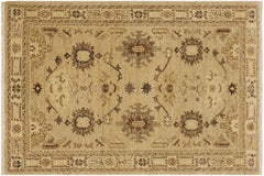 handmade Geometric Kafkaz Tan Lt. Brown Hand Knotted RECTANGLE 100% WOOL area rug 4' x 6'