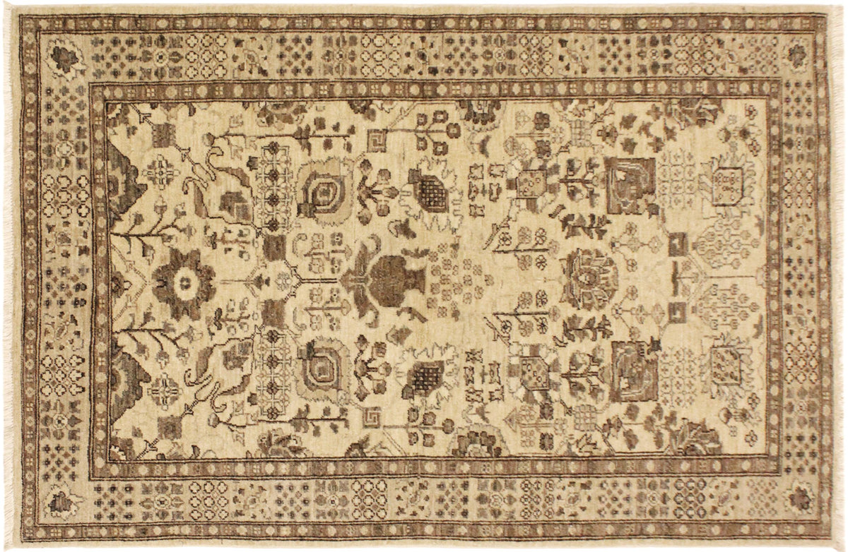 handmade Geometric Kafkaz Tan Lt. Brown Hand Knotted RECTANGLE 100% WOOL area rug 4' x 6'