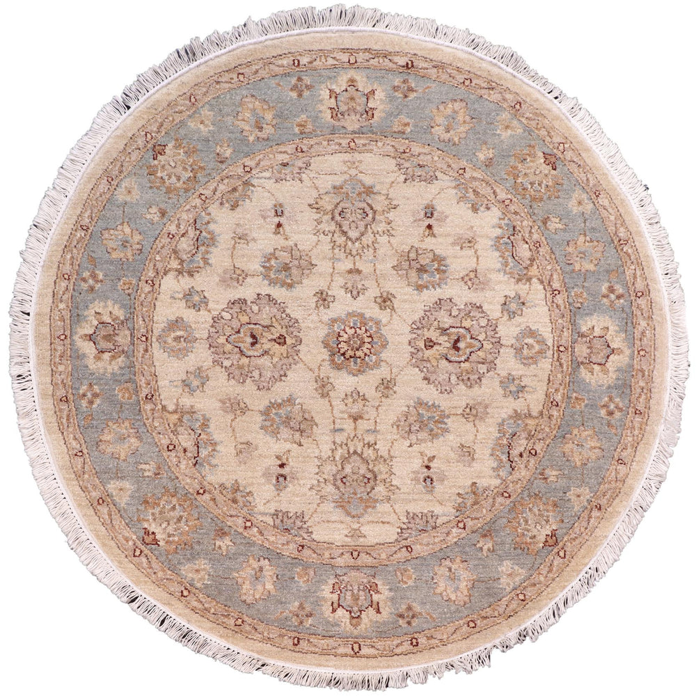 handmade Traditional Kafkaz Ivory Gray Hand Knotted ROUND 100% WOOL area rug 4' x 4'