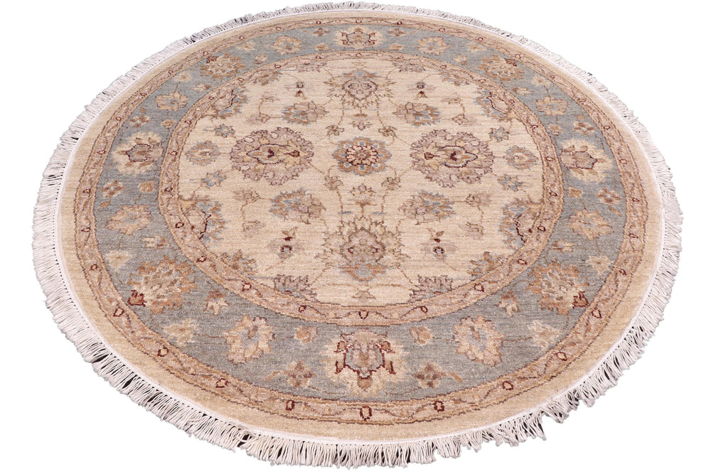 handmade Traditional Kafkaz Ivory Gray Hand Knotted ROUND 100% WOOL area rug 4' x 4'