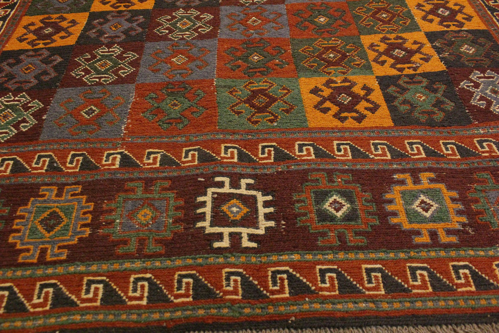 handmade Geometric Soumakh Rust Brown Hand-Woven RECTANGLE 100% WOOL area rug 5 x 6