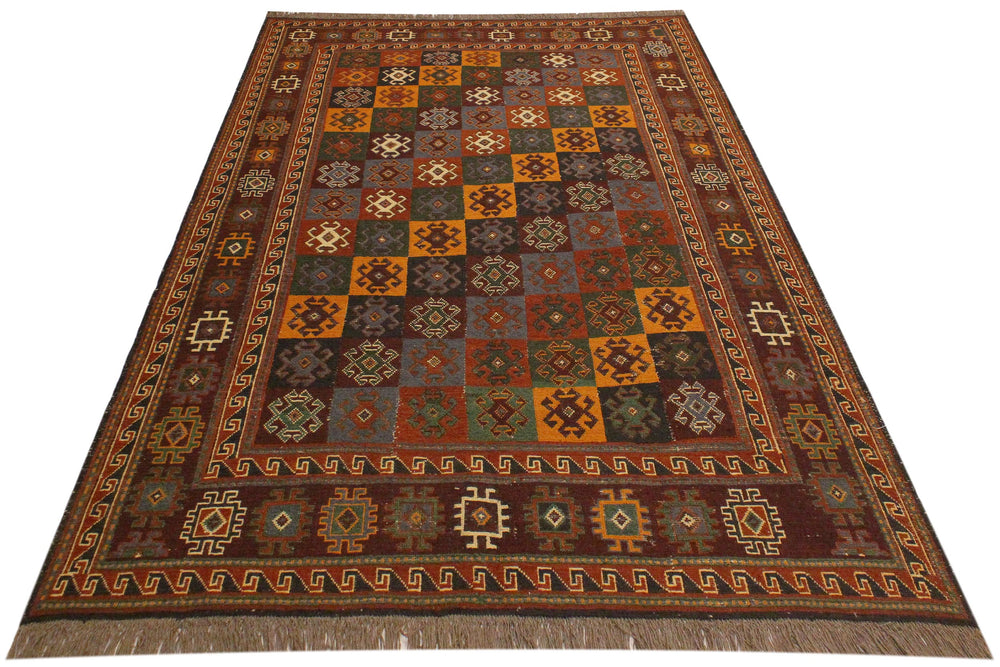 handmade Geometric Soumakh Rust Brown Hand-Woven RECTANGLE 100% WOOL area rug 5 x 6