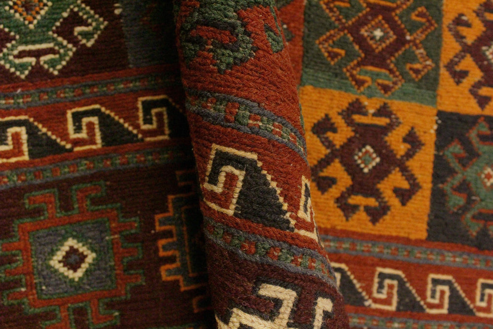 handmade Geometric Soumakh Rust Brown Hand-Woven RECTANGLE 100% WOOL area rug 5 x 6