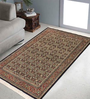 handmade Transitional  Blue Red Hand Knotted RECTANGLE 100% WOOL area rug 4' x 6'