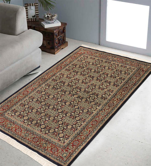 handmade Transitional  Blue Red Hand Knotted RECTANGLE 100% WOOL area rug 4' x 6'