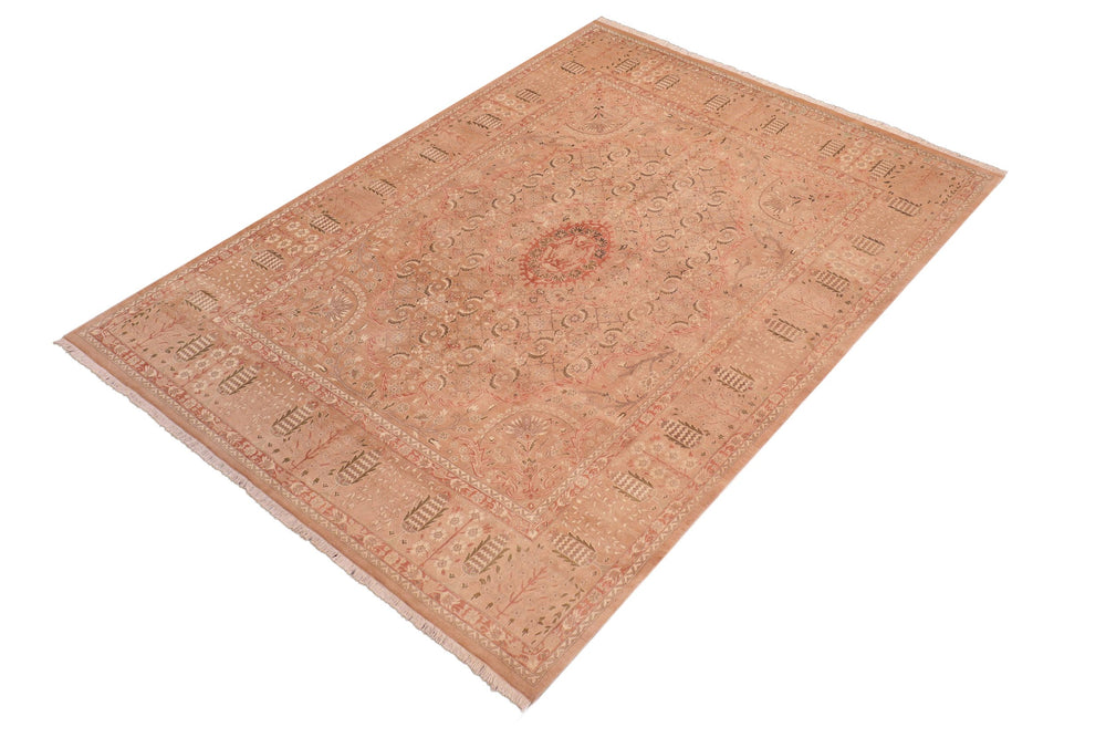 handmade Traditional Tajdar Tan Tan Hand Knotted RECTANGLE 100% WOOL area rug 8x9